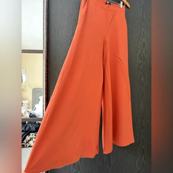 Rewash Terracotta Pants orange wide-leg palazzo pants. - Picture 3 of 9